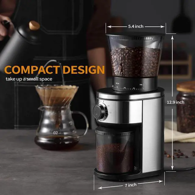 Alt view image 7 of 7 - Burr Coffee Grinder, Electric Conical Coffee Bean Grinder With 30 Adjustable Grind Settings For 2-12 Cups, Sliver & Black