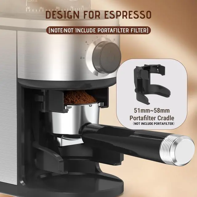 Alt view image 4 of 7 - Burr Coffee Grinder, Electric Conical Coffee Bean Grinder With 30 Adjustable Grind Settings For 2-12 Cups, Sliver & Black