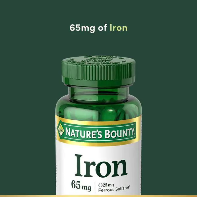 Alt view image 3 of 6 - Iron 65mg, 325 mg Ferrous Sulfate, Cellular Energy Support, Promotes Normal Red Blood Cell Production, 1 Serving Per Day, Gluten Free, 100 Vegetarian Tablets