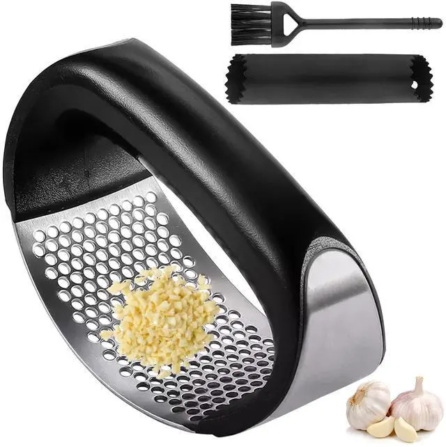 Main image of Garlic Press - Stainless Steel Rust Proof & Dishwasher Safe Garlic Twister Mincer, Durable Garlic Crusher Chopper with Peeler, Brush, Easy to Clean, Kitchen Gadgets Tool for Garlic, Ginger, Spices