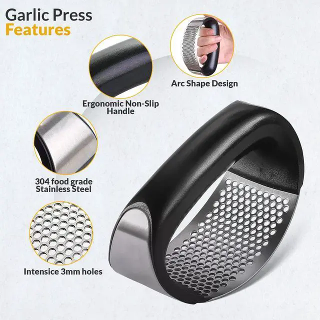 Alt view image 3 of 7 - Garlic Press - Stainless Steel Rust Proof & Dishwasher Safe Garlic Twister Mincer, Durable Garlic Crusher Chopper with Peeler, Brush, Easy to Clean, Kitchen Gadgets Tool for Garlic, Ginger, Spices