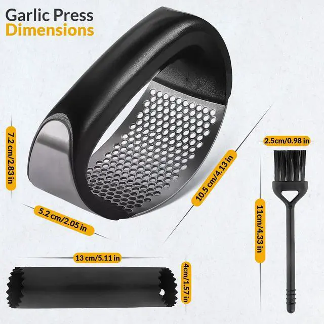 Alt view image 4 of 7 - Garlic Press - Stainless Steel Rust Proof & Dishwasher Safe Garlic Twister Mincer, Durable Garlic Crusher Chopper with Peeler, Brush, Easy to Clean, Kitchen Gadgets Tool for Garlic, Ginger, Spices