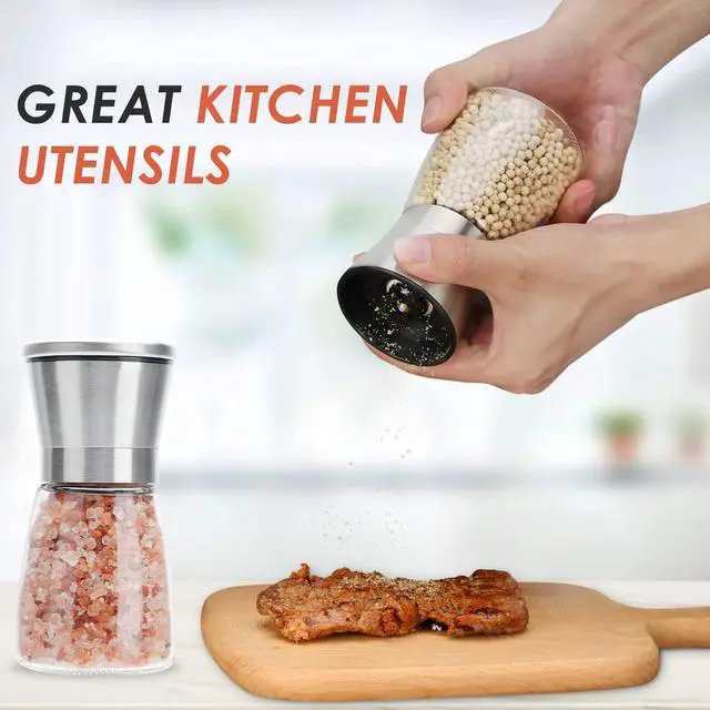 Alt view image 4 of 7 - Original Stainless Steel Salt or Pepper Grinder - Top Spice Mill with Ceramic Blades, Brushed Stainless Steel and Adjustable Coarseness By Pepper Grinder Single Package
