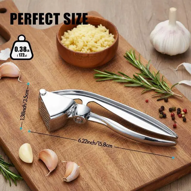Alt view image 4 of 7 - Premium Stainless Steel Garlic Press - Heavy-Duty Professional Garlic Mincer Crusher with Ergonomic Handle, Rust-Proof, Dishwasher Safe, Easy to Squeeze & Clean - Silver