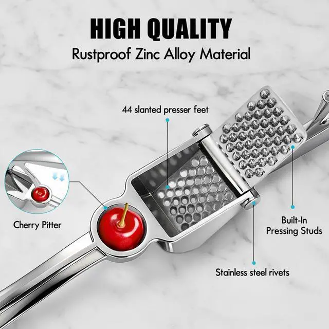 Alt view image 5 of 7 - Premium Stainless Steel Garlic Press - Heavy-Duty Professional Garlic Mincer Crusher with Ergonomic Handle, Rust-Proof, Dishwasher Safe, Easy to Squeeze & Clean - Silver