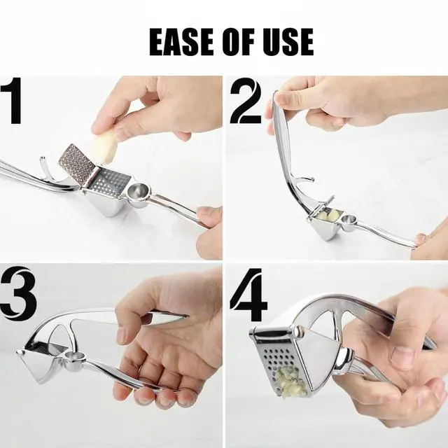 Alt view image 7 of 7 - Premium Stainless Steel Garlic Press - Heavy-Duty Professional Garlic Mincer Crusher with Ergonomic Handle, Rust-Proof, Dishwasher Safe, Easy to Squeeze & Clean - Silver