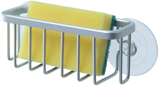 Main image of NeverRust Kitchen Sink Suction Holder for Sponges, Scrubbers, Soap, Kitchen, Bathroom, 6"L x 2.36" W x 2.56"H , Aluminum (Mat Silver, Set of 1)