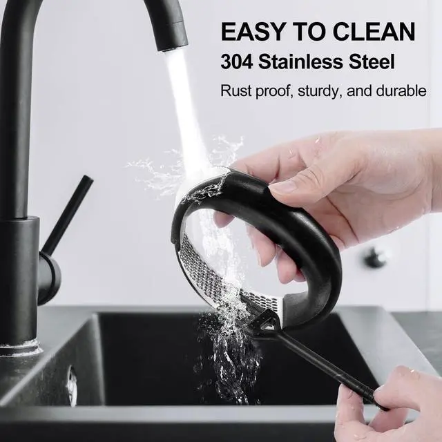 Alt view image 4 of 7 - Garlic Press Rocker - Rust Proof & Dishwasher Safe Garlic Mincer, Stainless Steel Garlics Crusher Chopper Set with Peeler Brush, Easy to Clean and Squeeze, Masher for Garlics, Ginger, Spices