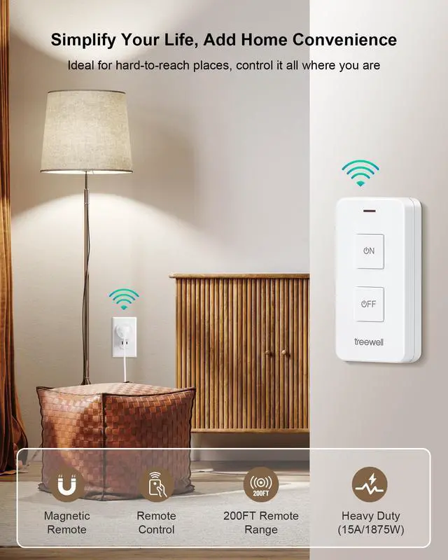 Alt view image 2 of 7 - Wireless Remote Control Outlet with Portable Magnetic Switch