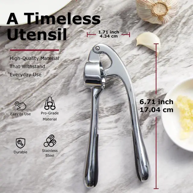 Alt view image 2 of 7 - High Effective Premium Garlic Press Set, With Silicone Garlic Peeler & Brush, Heavy Duty Garlic Mincer, Easy to Squeeze and Clean, Rust Proof - Gloss Silver