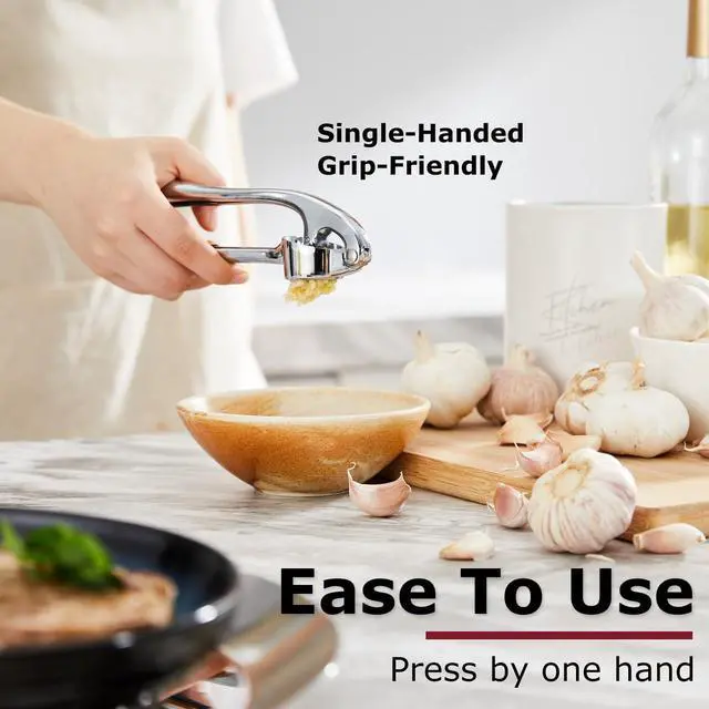 Alt view image 5 of 7 - High Effective Premium Garlic Press Set, With Silicone Garlic Peeler & Brush, Heavy Duty Garlic Mincer, Easy to Squeeze and Clean, Rust Proof - Gloss Silver