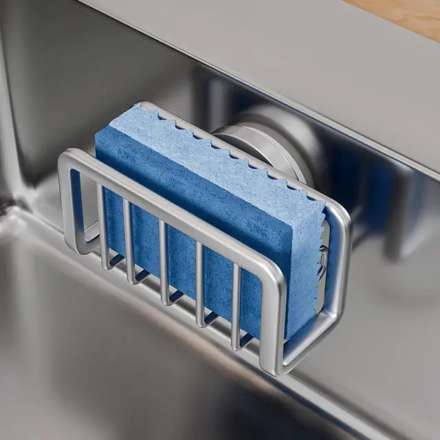 Main image of Sponge Holder for Kitchen Sink with Strong Suction Cup, Removable Sponge Holder, Rustproof Aluminum Sink Caddy for Sponges, Dish Brush - Silver