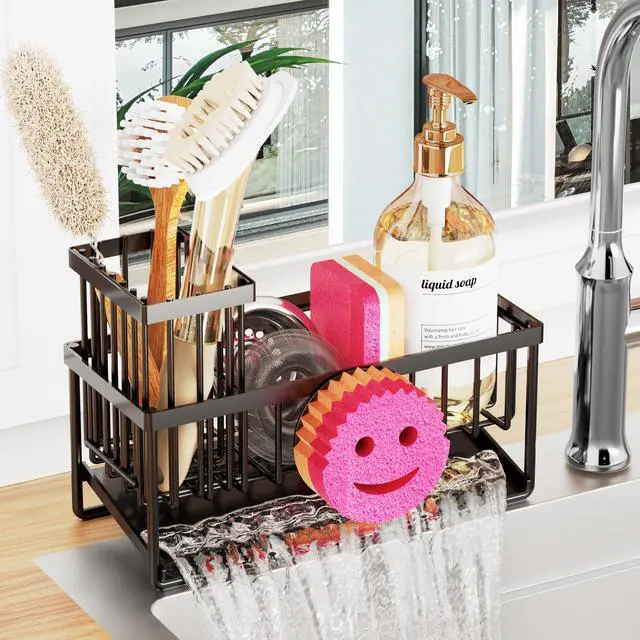 Main image of Sponge Holder for Kitchen Sink,Smiley Face Sink Caddy with Removable Brush Holder,Self-Draining Sponge Caddy for Sponge,Soap,Dish Brush,Scrubber,Kitchen Essentials and Gadgets