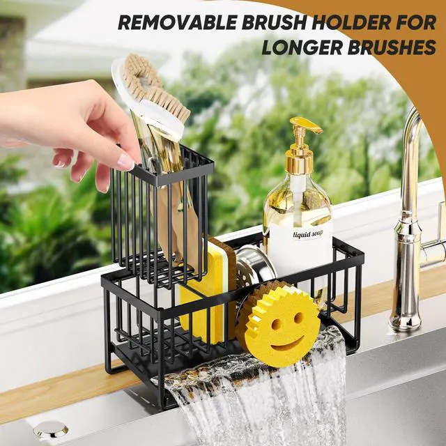 Alt view image 4 of 7 - Sponge Holder for Kitchen Sink,Smiley Face Sink Caddy with Removable Brush Holder,Self-Draining Sponge Caddy for Sponge,Soap,Dish Brush,Scrubber,Kitchen Essentials and Gadgets