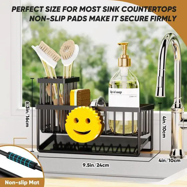 Alt view image 5 of 7 - Sponge Holder for Kitchen Sink,Smiley Face Sink Caddy with Removable Brush Holder,Self-Draining Sponge Caddy for Sponge,Soap,Dish Brush,Scrubber,Kitchen Essentials and Gadgets