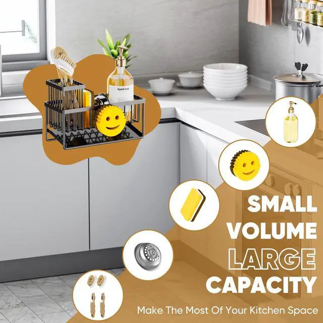 Alt view image 7 of 7 - Sponge Holder for Kitchen Sink,Smiley Face Sink Caddy with Removable Brush Holder,Self-Draining Sponge Caddy for Sponge,Soap,Dish Brush,Scrubber,Kitchen Essentials and Gadgets