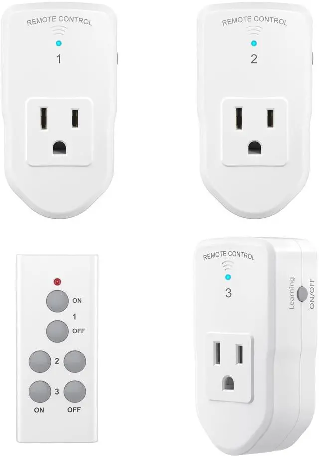 Main image of Wireless Remote Control Outlet Electrical Switch for Lights, Fans, Christmas Lights, Small Appliance, 100ft Long Range White (Learning Code, 3 Outlets +1 Remote) 1200W/10A, ETL & FCC Certified