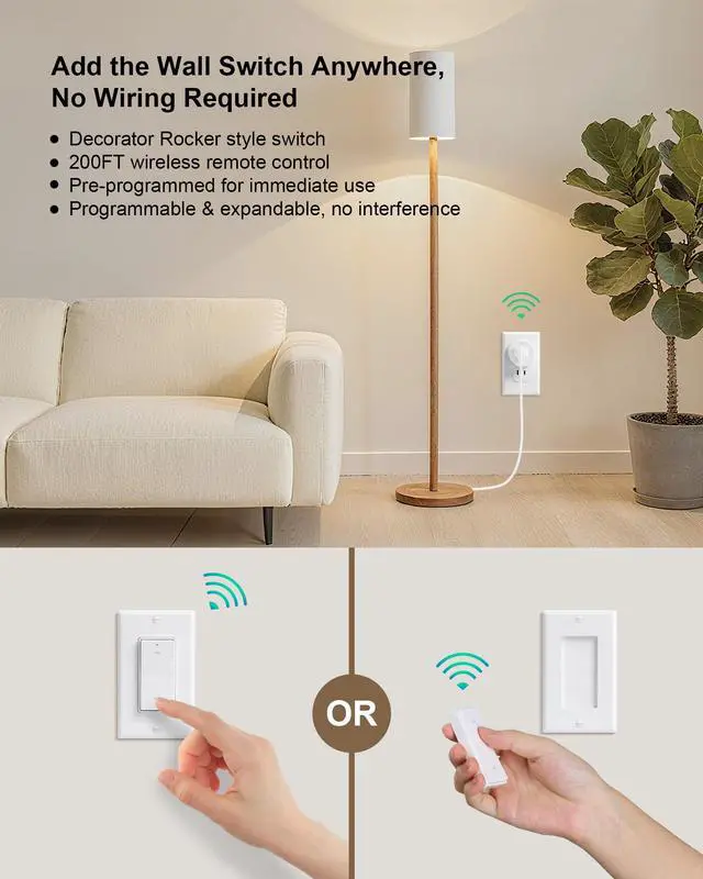 Alt view image 2 of 7 - Remote Control Outlet Plug with Decorator Rocker Wall Switch