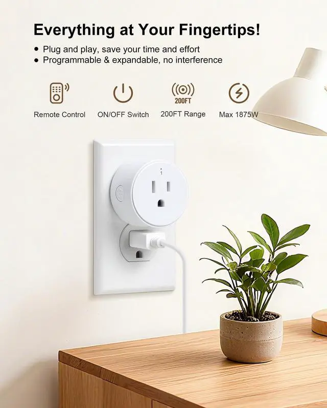 Alt view image 2 of 7 - Remote Control Outlet with All On/Off Switch, 200FT Long Range