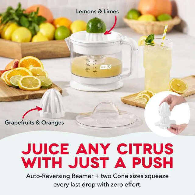 Alt view image 2 of 7 - Dual Electric Citrus Juicer Machine - Orange Juicer and Lemon Squeezer with Auto-Reversing Reamer, Adjustable Pulp Control, Mess-Free Spout, 20 oz Juice Container-Lime Squeezer for Home-White