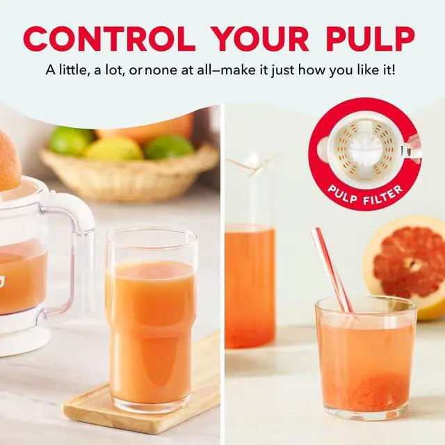 Alt view image 4 of 7 - Dual Electric Citrus Juicer Machine - Orange Juicer and Lemon Squeezer with Auto-Reversing Reamer, Adjustable Pulp Control, Mess-Free Spout, 20 oz Juice Container-Lime Squeezer for Home-White