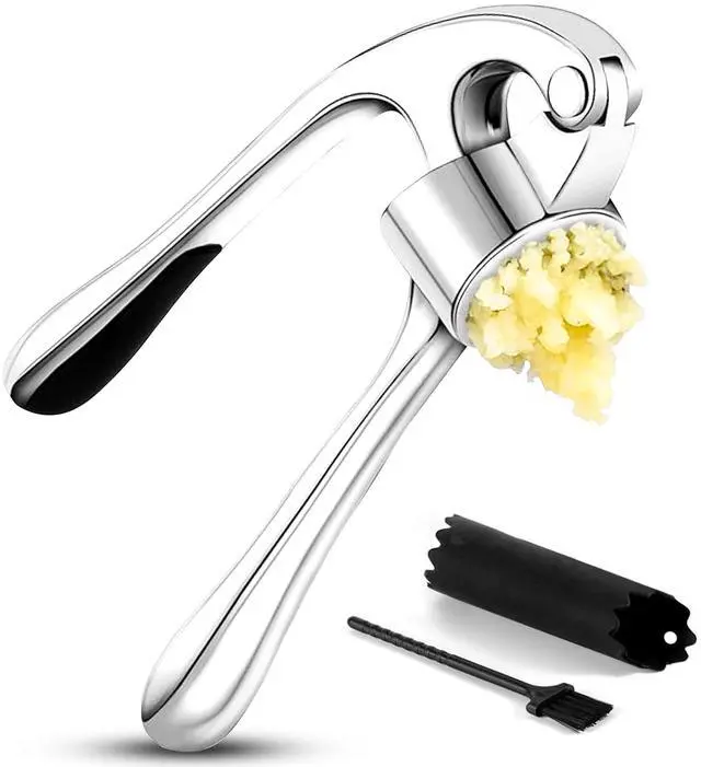 Main image of Garlic Press Premium 3 Piece Set - Dishwasher Safe Professional Mincer with Soft Ergonomic Handle, Silicone Peeler, and Cleaning Brush