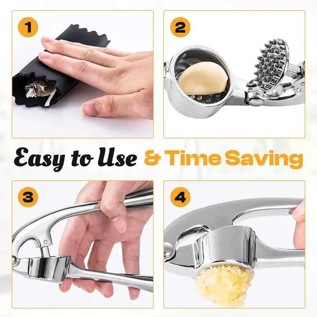 Alt view image 5 of 7 - Garlic Press Premium 3 Piece Set - Dishwasher Safe Professional Mincer with Soft Ergonomic Handle, Silicone Peeler, and Cleaning Brush