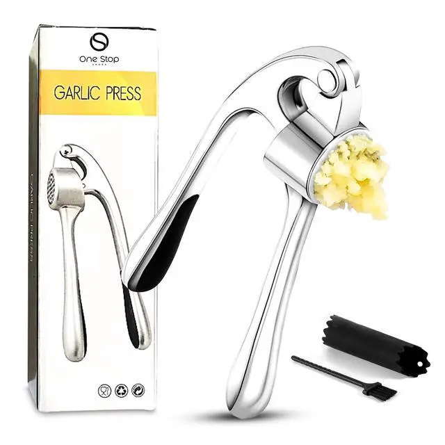 Alt view image 7 of 7 - Garlic Press Premium 3 Piece Set - Dishwasher Safe Professional Mincer with Soft Ergonomic Handle, Silicone Peeler, and Cleaning Brush
