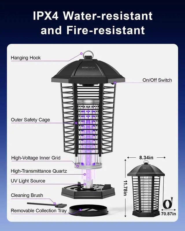 Alt view image 7 of 7 - LED Bug Zapper Outdoor, IPX4 Weatherproof, Up to 50,000 Hrs Lifespan (No Bulb Replacement) Mosquito Killer, 4200V Electric Fly Zapper for Open Patios, Backyard, Home, Camping