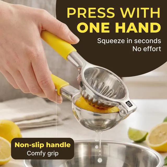 Alt view image 3 of 7 - Stainless Steel Lemon Squeezer Press - No Seeds, Pro-Grade, Effortlessly Get Every Drop - Manual Non-Slip Grip Design - Lemon Lime Squeezer, Orange, and Citrus Fruit Hand Held Lemon Juicer Squeezer