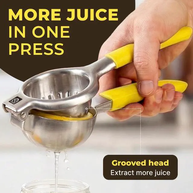 Alt view image 2 of 7 - Stainless Steel Lemon Squeezer Press - No Seeds, Pro-Grade, Effortlessly Get Every Drop - Manual Non-Slip Grip Design - Lemon Lime Squeezer, Orange, and Citrus Fruit Hand Held Lemon Juicer Squeezer