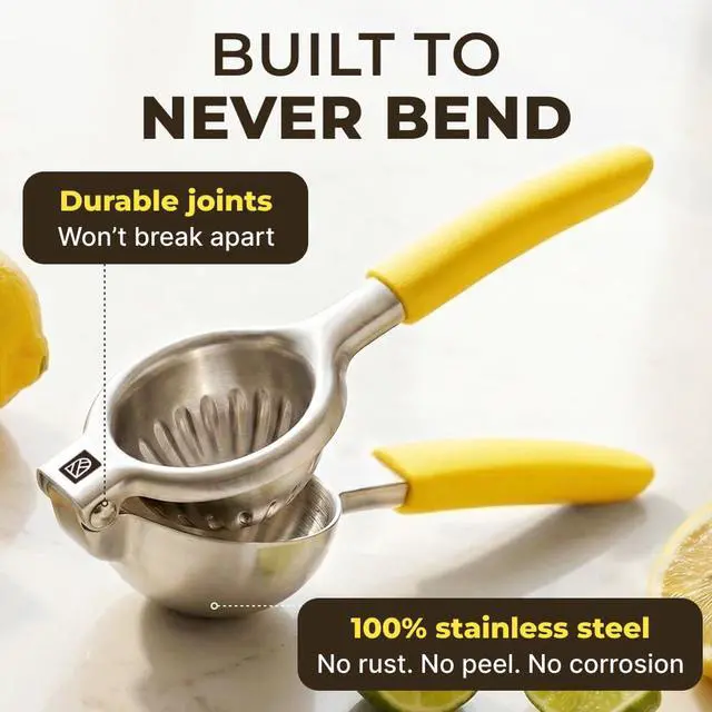 Alt view image 5 of 7 - Stainless Steel Lemon Squeezer Press - No Seeds, Pro-Grade, Effortlessly Get Every Drop - Manual Non-Slip Grip Design - Lemon Lime Squeezer, Orange, and Citrus Fruit Hand Held Lemon Juicer Squeezer