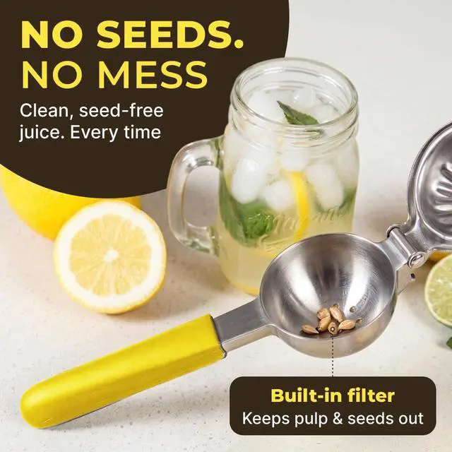 Alt view image 4 of 7 - Stainless Steel Lemon Squeezer Press - No Seeds, Pro-Grade, Effortlessly Get Every Drop - Manual Non-Slip Grip Design - Lemon Lime Squeezer, Orange, and Citrus Fruit Hand Held Lemon Juicer Squeezer