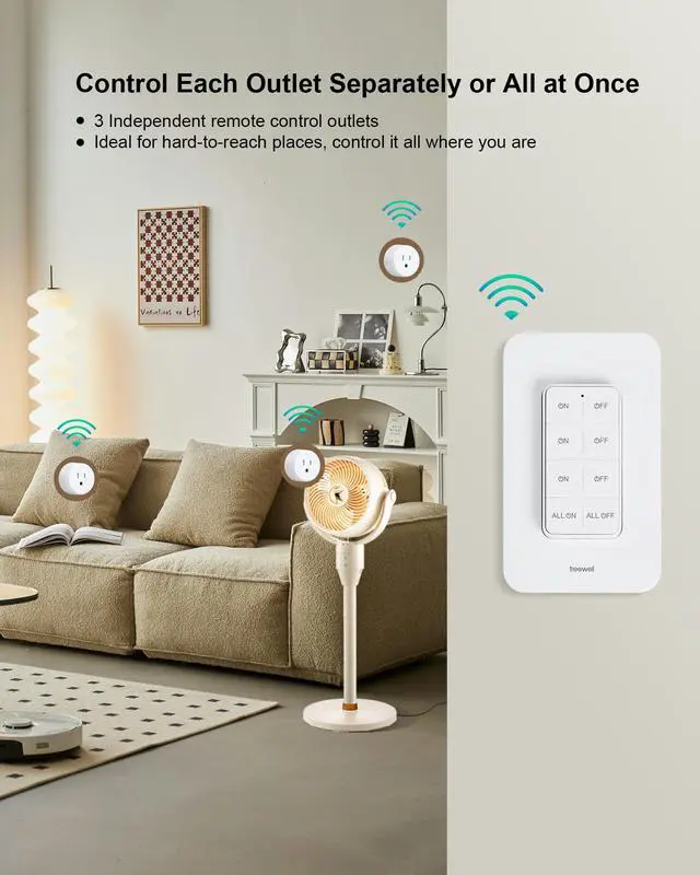 Alt view image 2 of 7 - 3 Independent Remote Control Outlets with Wireless Wall Switch