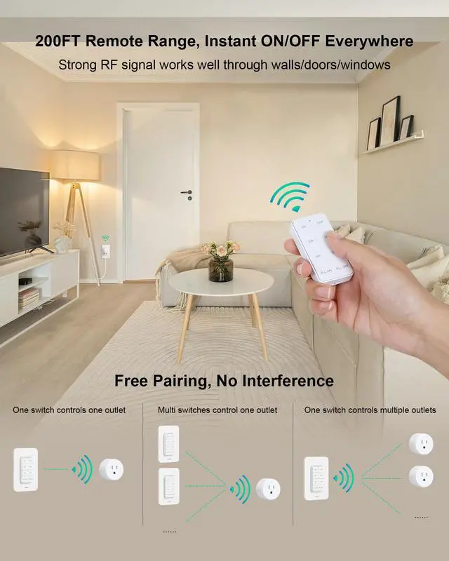 Alt view image 3 of 7 - 3 Independent Remote Control Outlets with Wireless Wall Switch