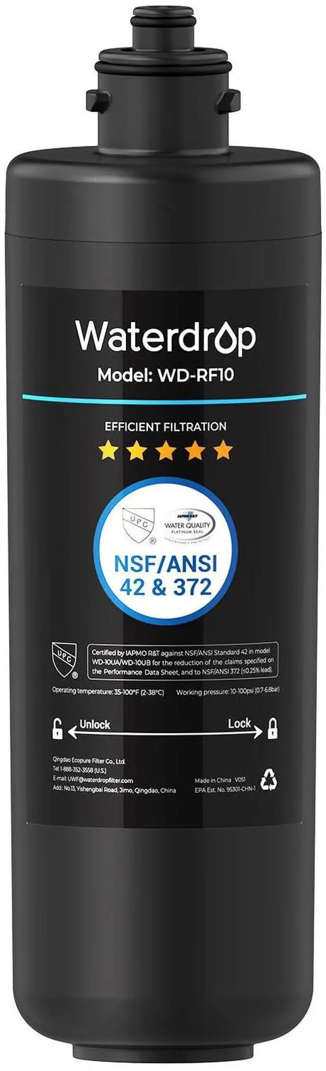 Main image of RF10 Water Filter Replacement for Waterdrop 10UA/10UB/10UB-B Under Sink Water Filter, Reduces PFAS, PFOA/PFOS, Lead, Chlorine, Bad Taste & Odor, NSF/ANSI 42 Certified, 1 Year, 1 Pack