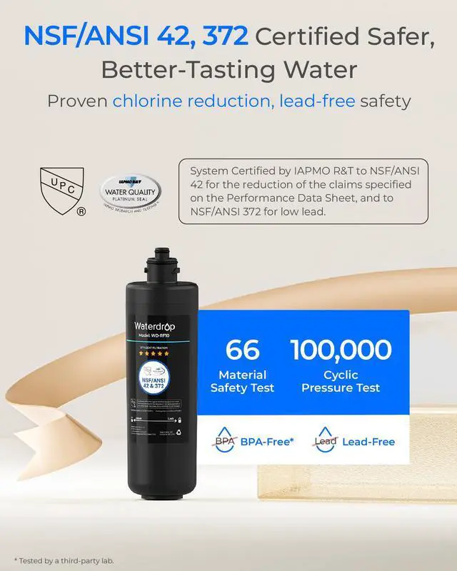 Alt view image 4 of 7 - RF10 Water Filter Replacement for Waterdrop 10UA/10UB/10UB-B Under Sink Water Filter, Reduces PFAS, PFOA/PFOS, Lead, Chlorine, Bad Taste & Odor, NSF/ANSI 42 Certified, 1 Year, 1 Pack