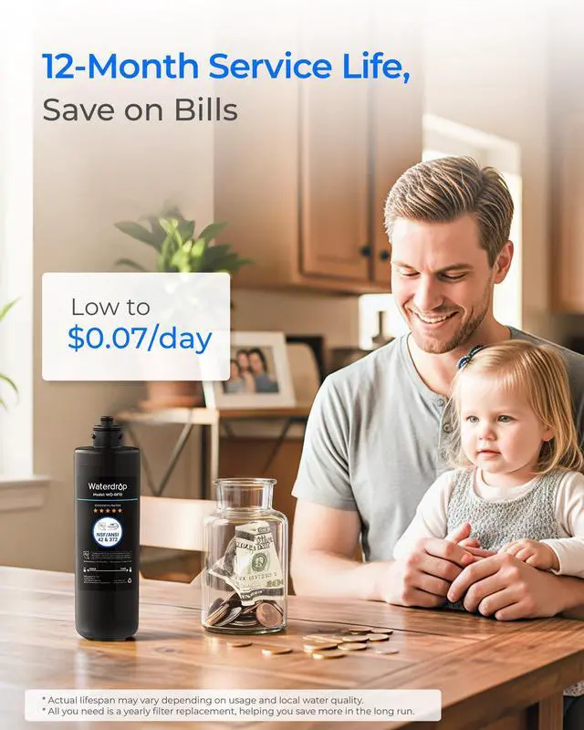 Alt view image 6 of 7 - RF10 Water Filter Replacement for Waterdrop 10UA/10UB/10UB-B Under Sink Water Filter, Reduces PFAS, PFOA/PFOS, Lead, Chlorine, Bad Taste & Odor, NSF/ANSI 42 Certified, 1 Year, 1 Pack