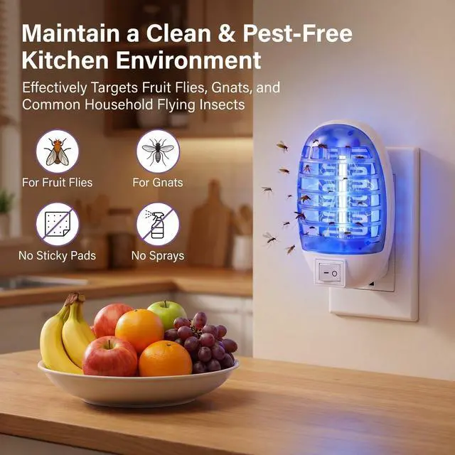 Alt view image 3 of 7 - 6 Pack Plug in Bug Zapper Indoor, UV Light Flying Insect Trap Electric Mosquito Killer for Fruit Flies, Gnats & Moths, Enclosed Grid Bug Light for Kitchen, Bedroom, Bathroom & Home Use