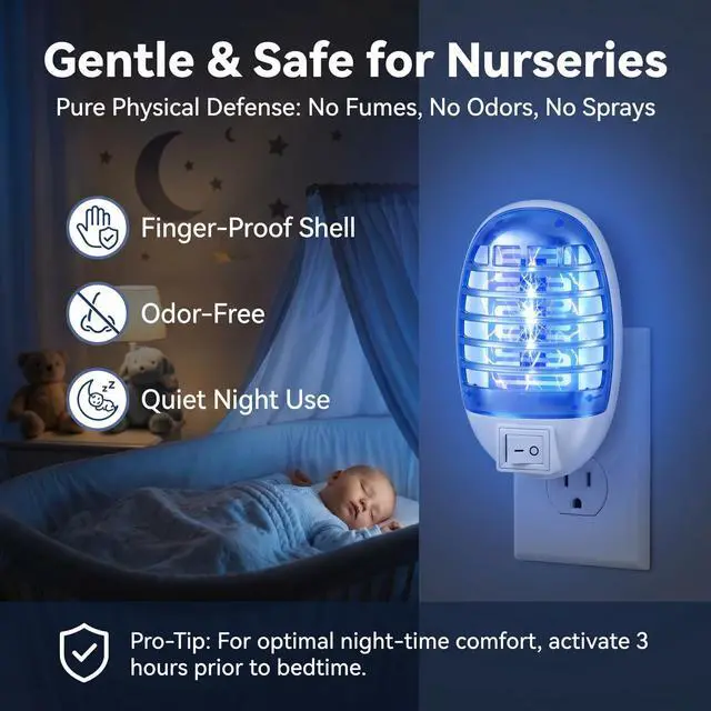 Alt view image 4 of 7 - 6 Pack Plug in Bug Zapper Indoor, UV Light Flying Insect Trap Electric Mosquito Killer for Fruit Flies, Gnats & Moths, Enclosed Grid Bug Light for Kitchen, Bedroom, Bathroom & Home Use