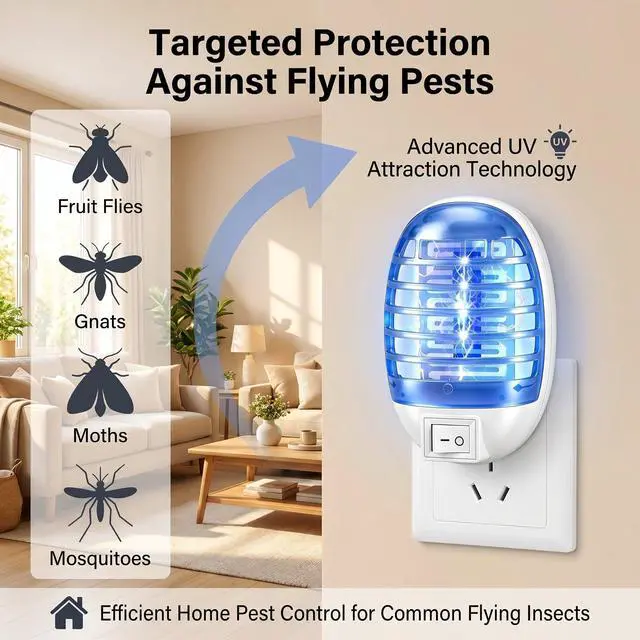 Alt view image 2 of 7 - 6 Pack Plug in Bug Zapper Indoor, UV Light Flying Insect Trap Electric Mosquito Killer for Fruit Flies, Gnats & Moths, Enclosed Grid Bug Light for Kitchen, Bedroom, Bathroom & Home Use