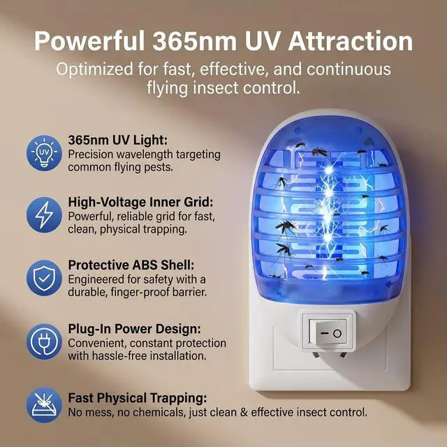 Alt view image 7 of 7 - 6 Pack Plug in Bug Zapper Indoor, UV Light Flying Insect Trap Electric Mosquito Killer for Fruit Flies, Gnats & Moths, Enclosed Grid Bug Light for Kitchen, Bedroom, Bathroom & Home Use