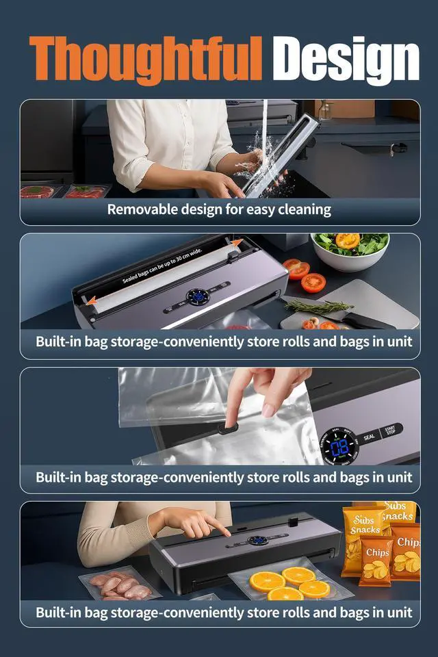 Alt view image 7 of 7 - Sealer Machine for Food with 10PCS &1 Roll Reusable Vacuum Bags