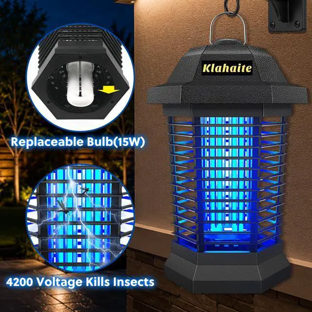 Alt view image 6 of 7 - Bug Zapper Outdoor, Electric Mosquito Zapper, Fly Zapper Indoor Fly Traps, Mosquito Repellent Outdoor Patio & Backyard Covers 1/2 Acre, 4200V 3 Prong Plug, ABS Fireproof Plastic Outer