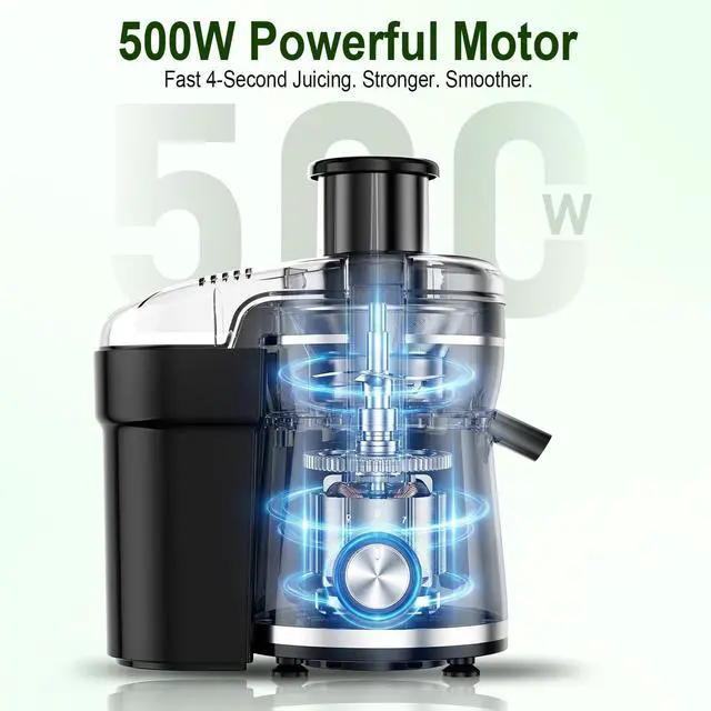 Alt view image 2 of 7 - Juicer Machine, 500W Centrifugal Juicer Extractor with 3 Speed & Wide Mouth 3 Feed Chute for Fruit Vegetable, High Yield Juicer Included Cleaning Brush for Easy to Clean