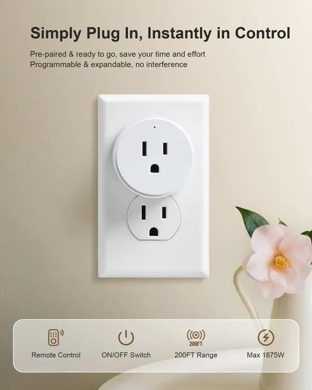 Alt view image 2 of 7 - Wireless Remote Control Outlet, 200FT RF Range Remote Light Switch