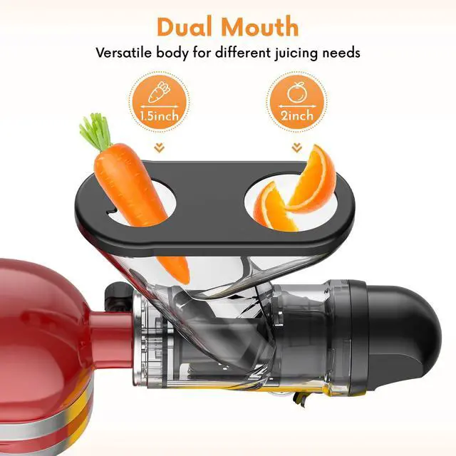 Alt view image 2 of 7 - Masticating Juicer Attachment for KitchenAid Stand Mixer, Cold Pressed Juicer Machine, Slow Juicer Attachment with Dual Feed Chute and Pusher