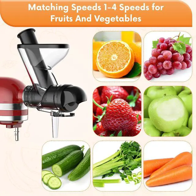 Alt view image 5 of 7 - Masticating Juicer Attachment for KitchenAid Stand Mixer, Cold Pressed Juicer Machine, Slow Juicer Attachment with Dual Feed Chute and Pusher