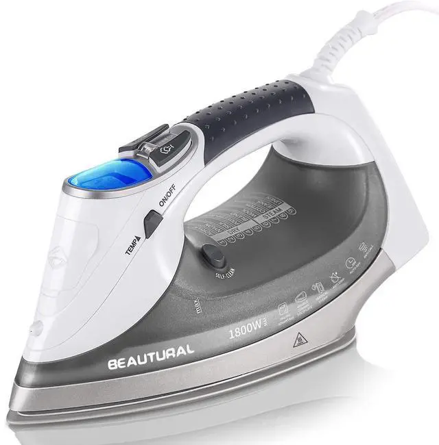 Main image of 1800-Watt Steam Iron with Digital LCD Screen, Double-Layer and Ceramic Coated Soleplate, 3-Way Auto-Off, 9 Preset Temperature and Steam Settings for Variable Fabric Gray