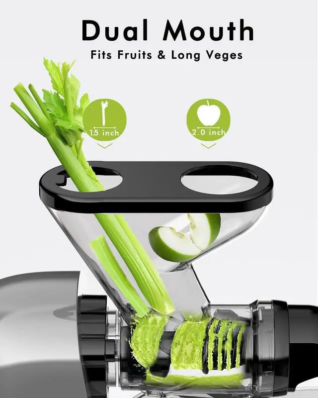 Alt view image 2 of 7 - Mini Slow Masticating Juicer, Dual Feed Chute, Quiet Motor, Gray